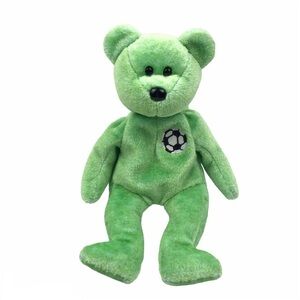 Ty Beanie Babies 1999 KICKS Soccer Bear Green